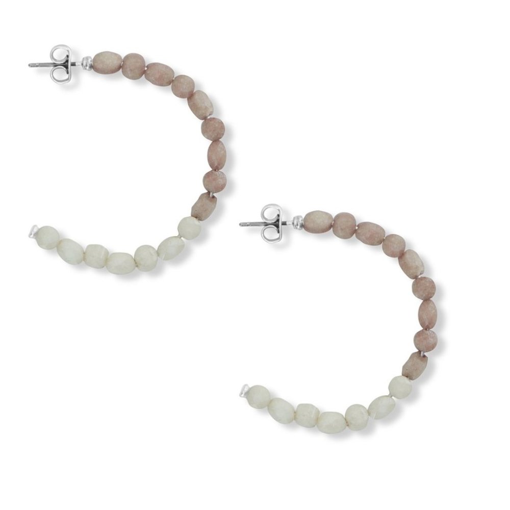 Lucky Brand Brass Beaded Faceted Stone Open Hoops